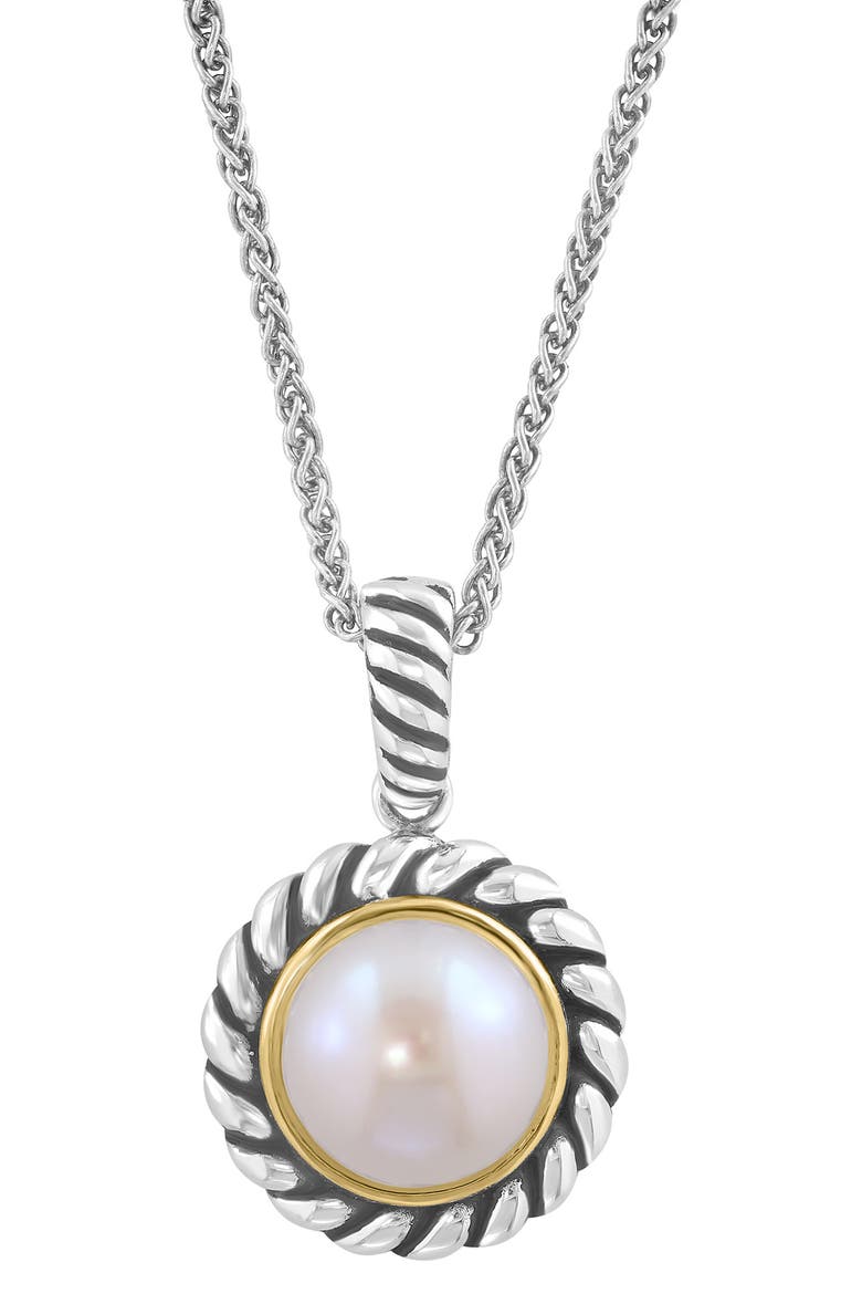 Freshwater Pearl Two-Tone Pendant Necklace, Main, color, WHITE GOLD