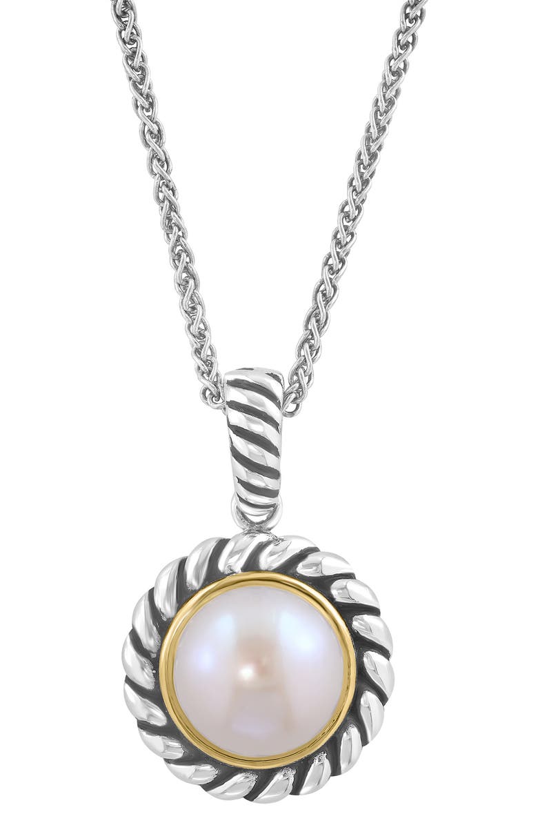 EFFY Freshwater Pearl Two-Tone Pendant Necklace, Main, color, White Gold