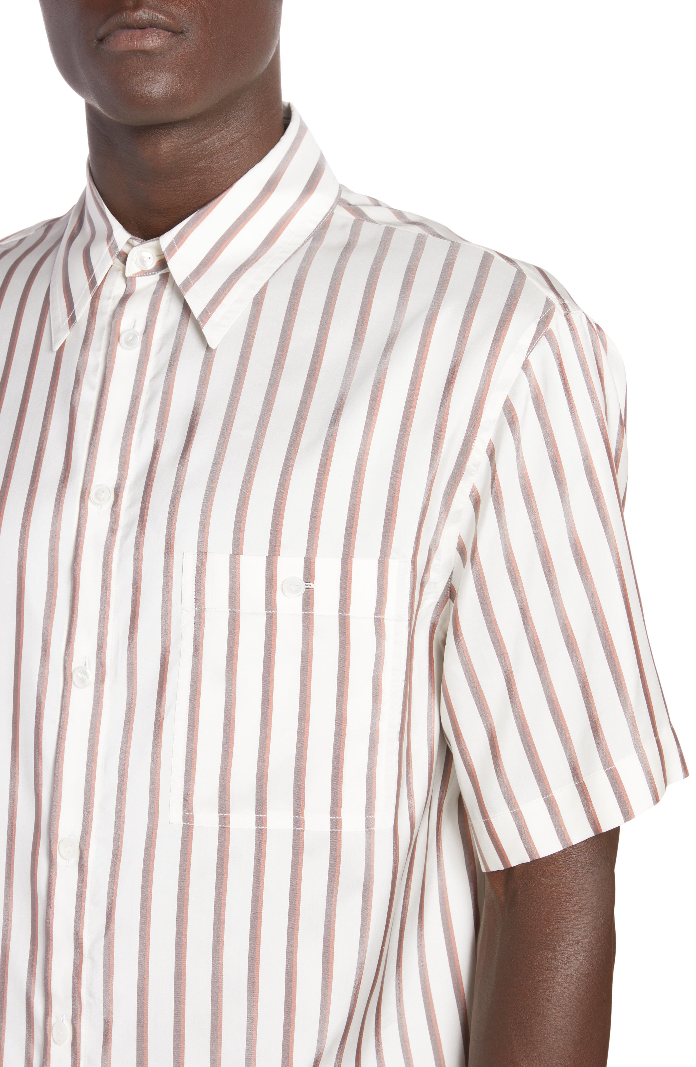 Bottega Veneta Bicolor Stripe Short Sleeve Silk Button-Up Shirt (Men ...