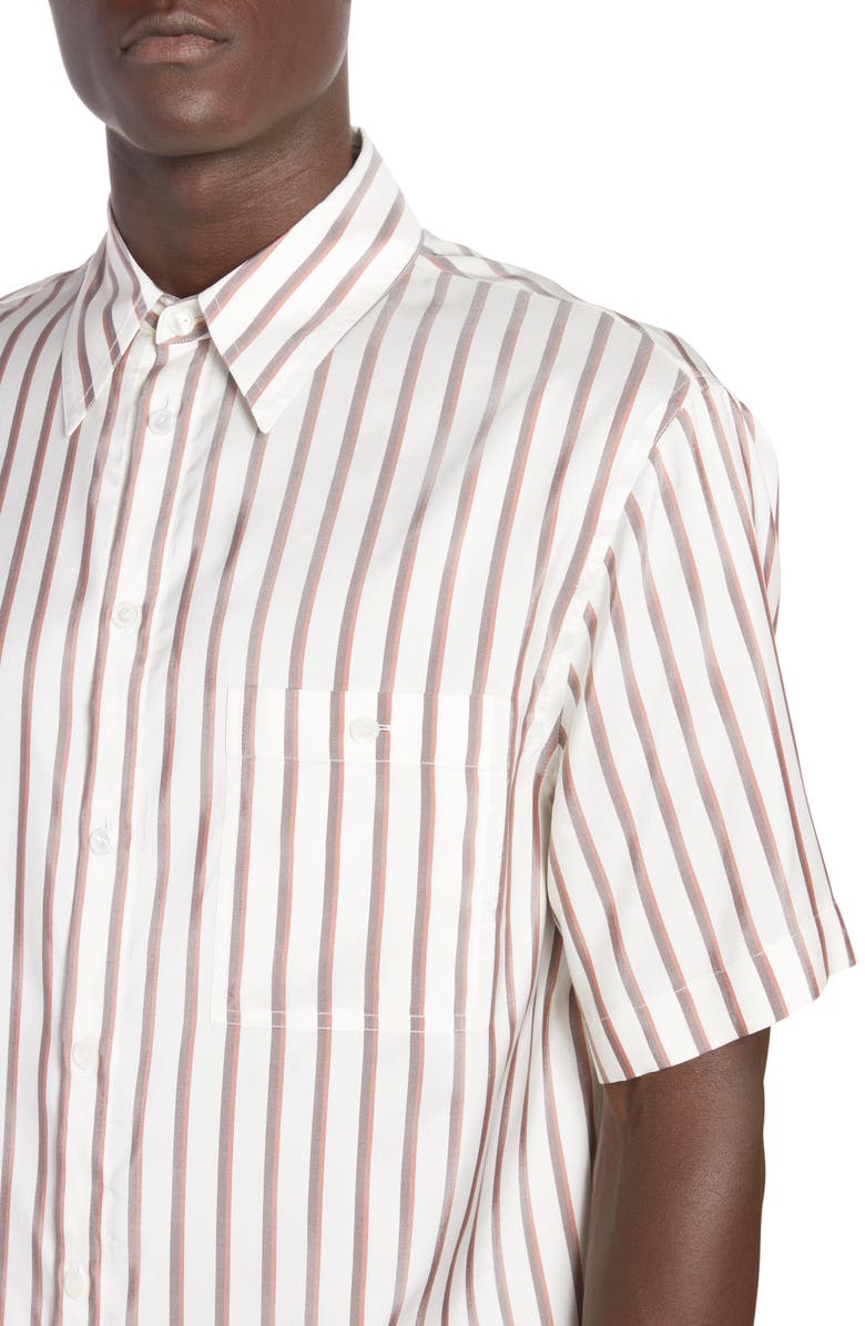 Bottega Veneta Bicolor Stripe Short Sleeve Silk Button-Up Shirt, Alternate, color, 
