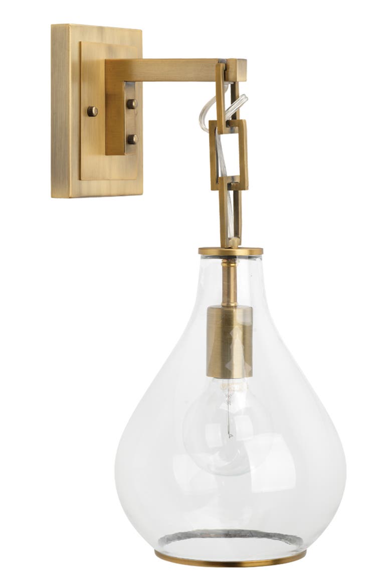 Tear Drop Hanging Wall Sconce, Clear Glass and Antique Brass, Alternate, color, Antique Brass