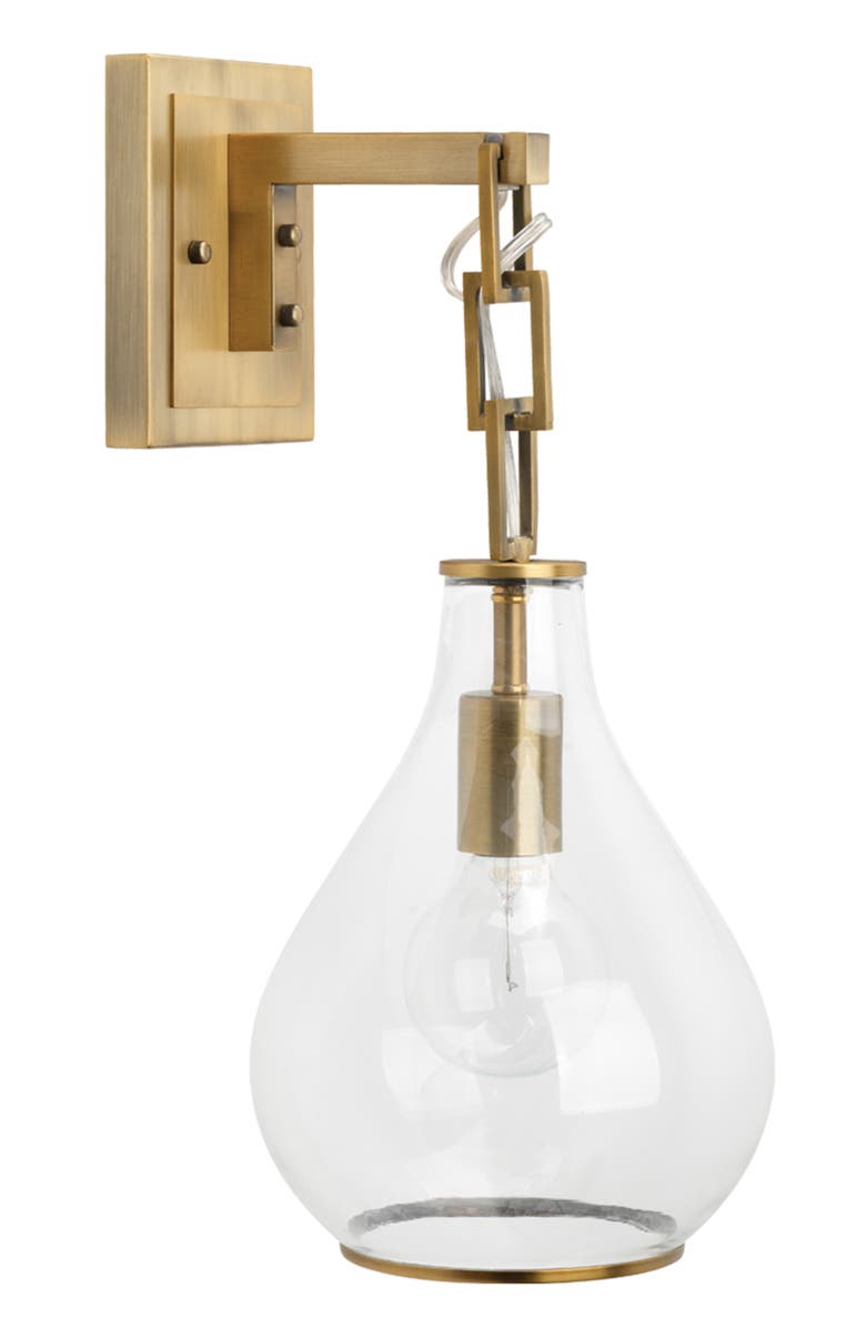 JAMIE YOUNG Tear Drop Hanging Wall Sconce, Clear Glass and Antique Brass, Alternate, color, Antique Brass
