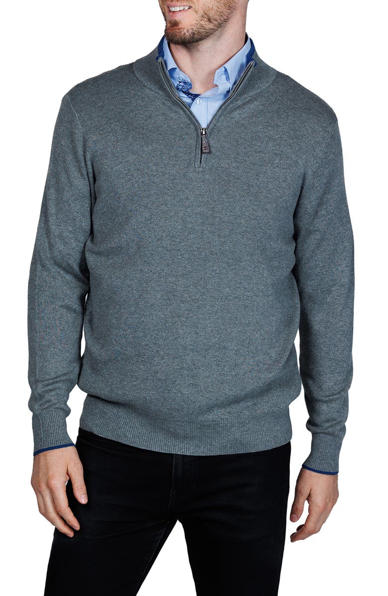 TailorByrd Fine Knit Quarter Zip Sweater, Alternate, color, Grey Heather