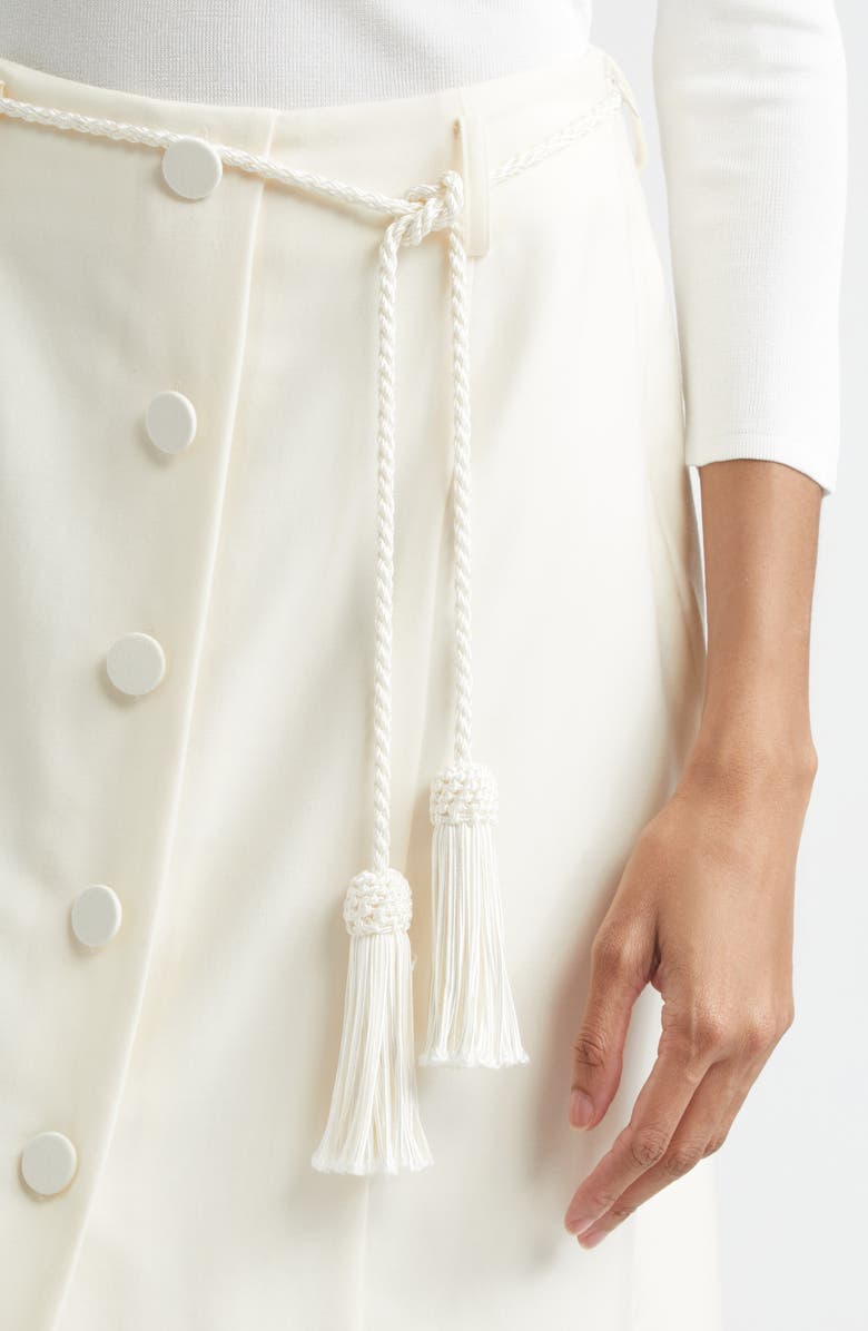 POSSE Elspeth Button Front Belted Wool Midi Skirt, Alternate, color, Cream