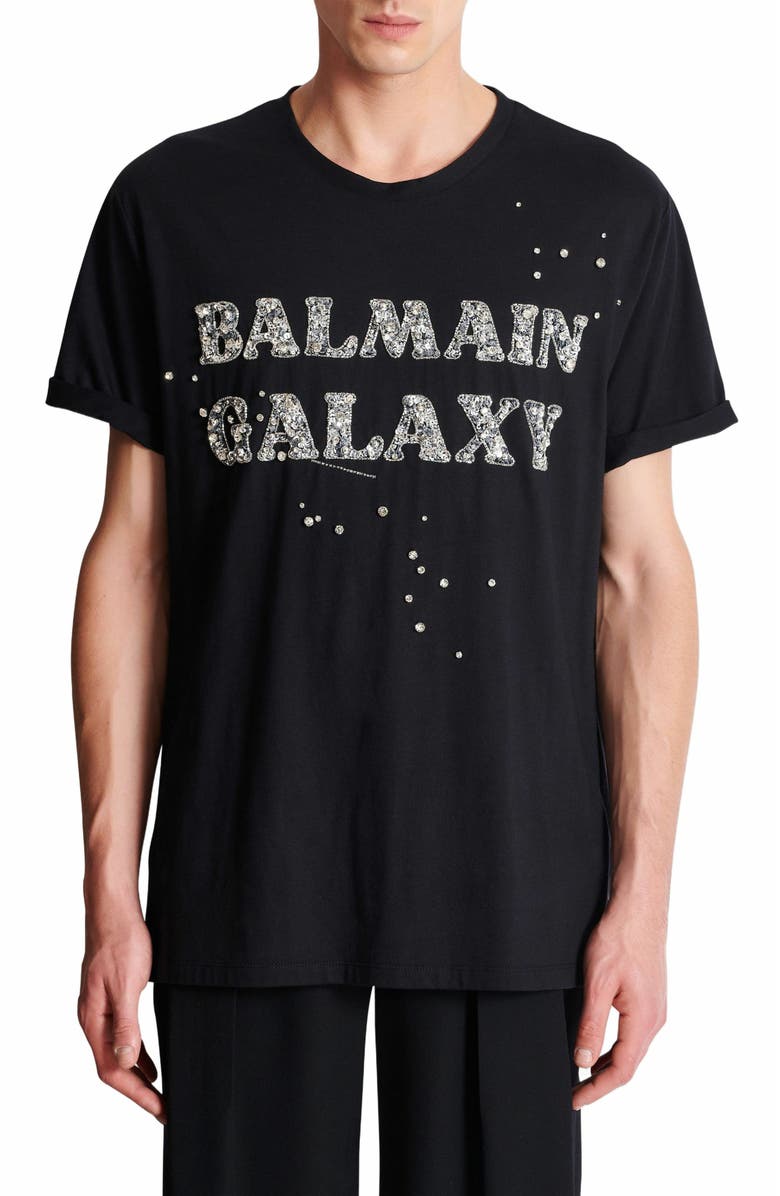 Balmain Embroidered Balmain Galaxy T-Shirt, Alternate, color, Silver