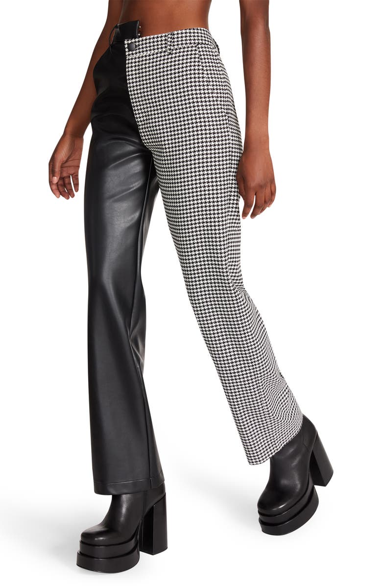 Steve Madden Mackenzie Mixed Media Faux Leather & Houndstooth Pants, Alternate, color,