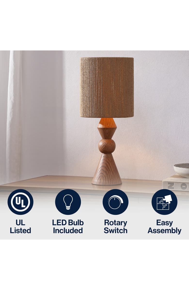 JONATHAN Y Orbic Taper Cottage Resin/Metal LED Table Lamp with Paper Rope Shade, Alternate, color, Brown Wood Finish