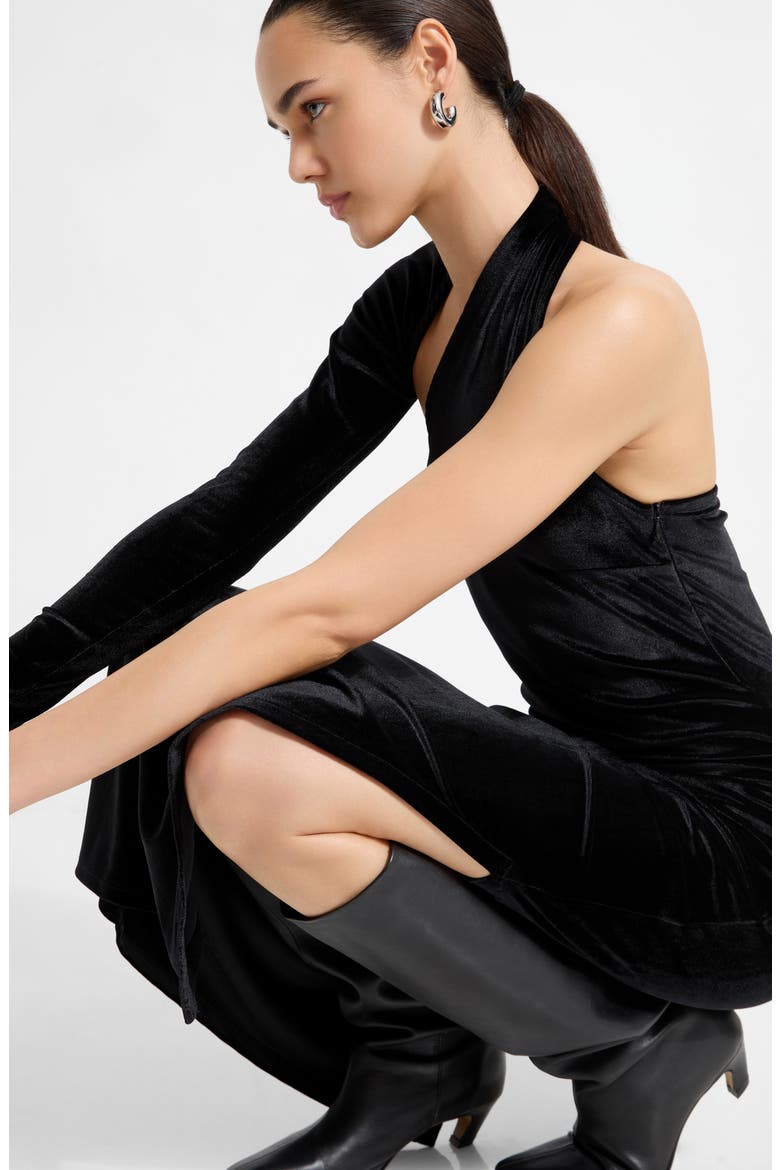 Manhattan One-Shoulder Velvet Gown, Alternate, color, BLACK