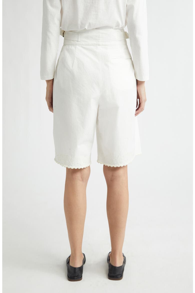 Closerie Embroidered Pleated Cotton Shorts, Alternate, color, ECRU