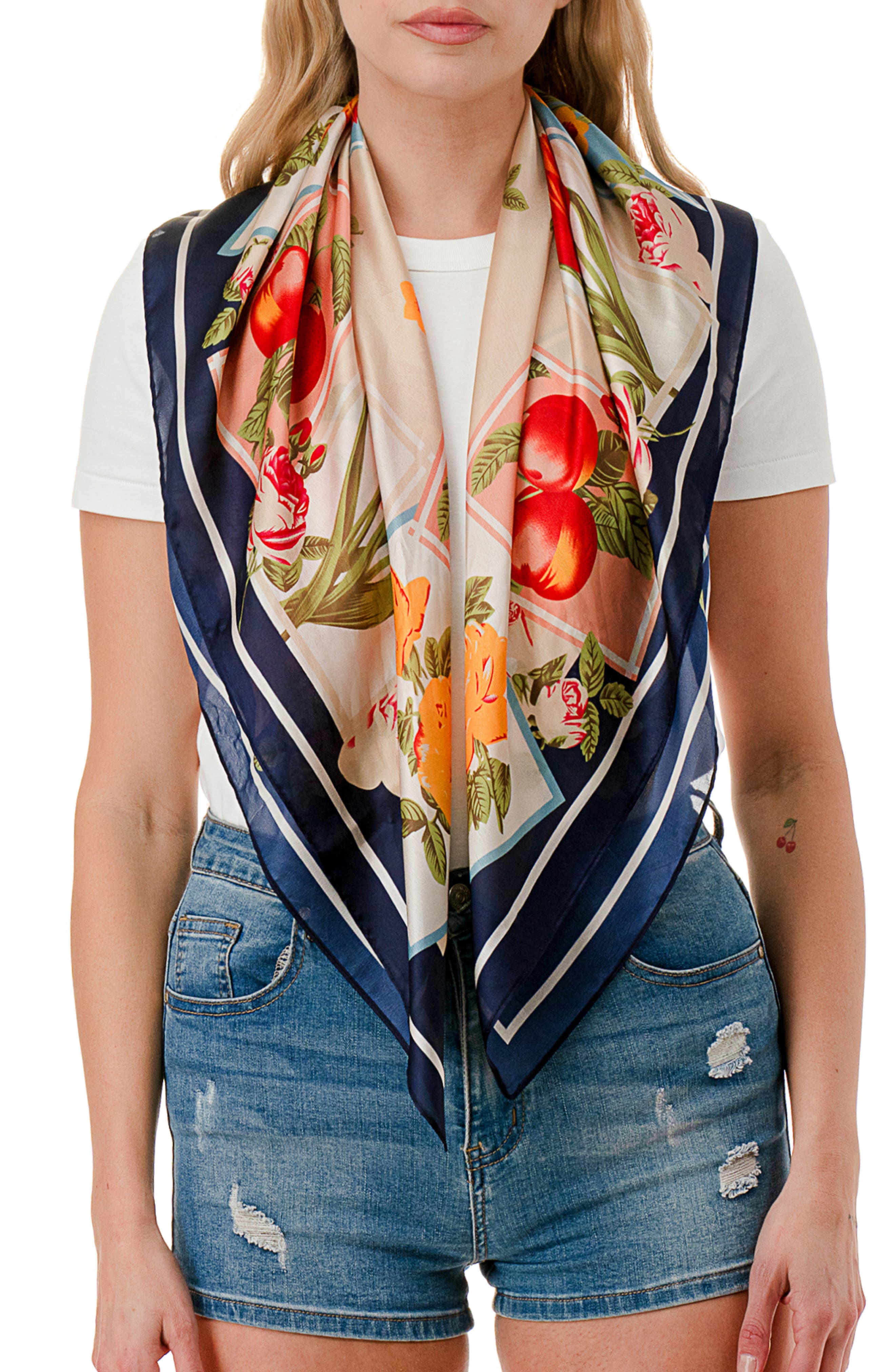 MARCUS ADLER Floral Satin Square Scarf