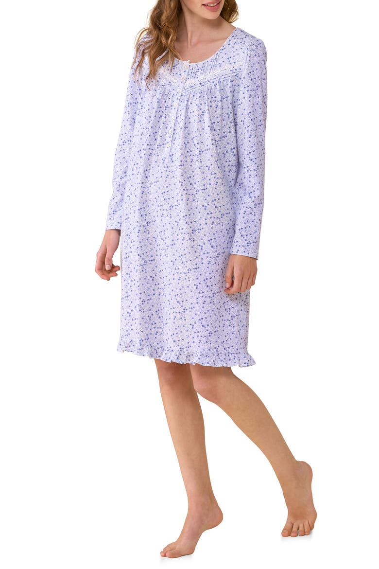 Print Long Sleeve Cotton Nightgown, Alternate, color, BLUE/FLORAL