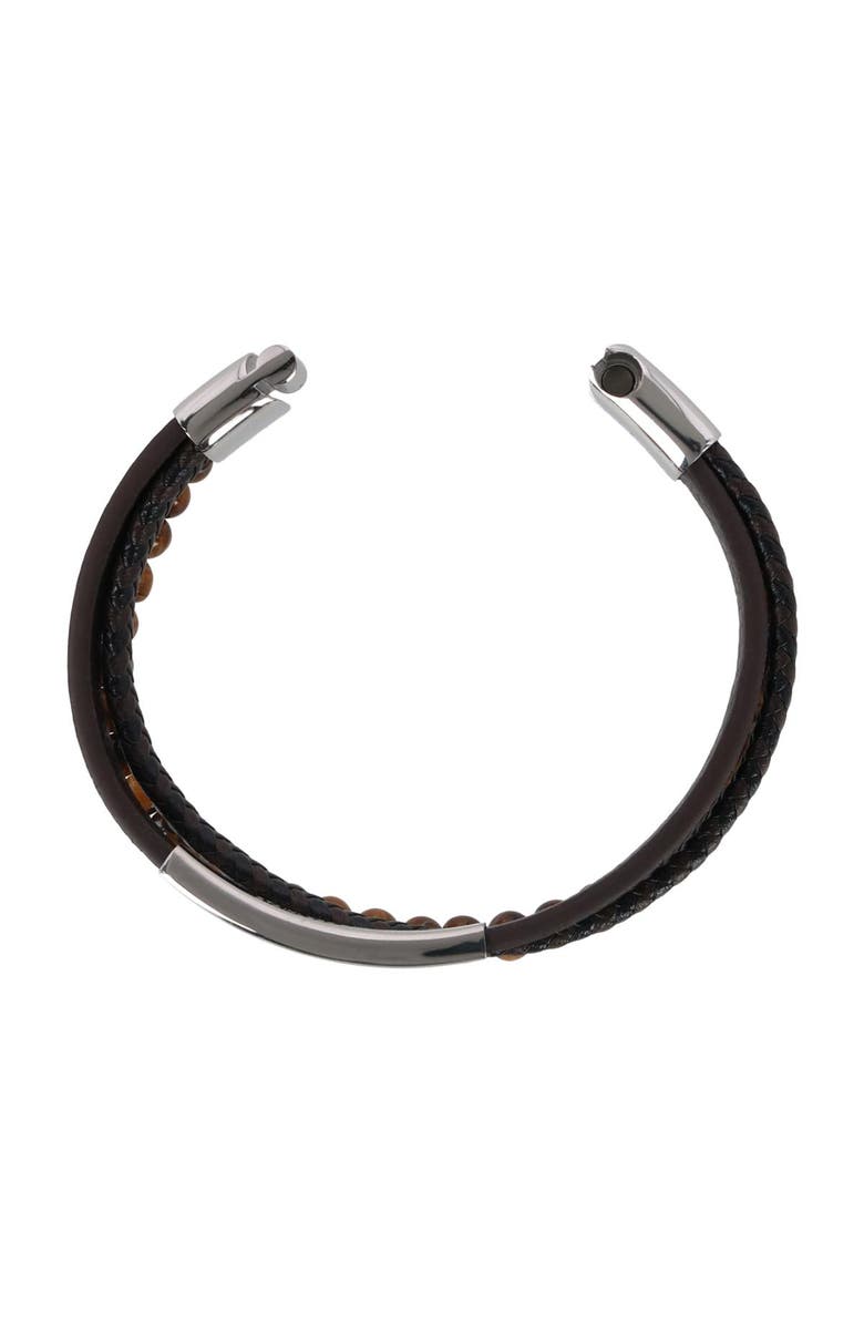 Trafalgar Beaded and Leather 3 Strand Bracelet, Alternate, color, Brown