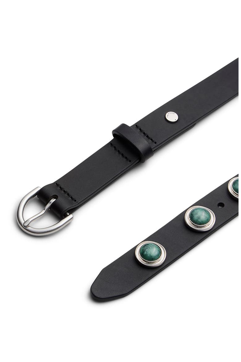 Celia Studded Stone Leather Belt, Alternate, color, BLACK