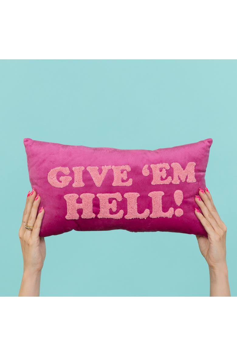 Give 'Em Hell Towel Loop Lumbar Pillow Polyester Pink, Alternate, color, Pink