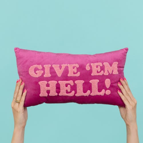 Totalee Gift Give 'em Hell Towel Loop Lumbar Pillow Polyester Pink In Pink