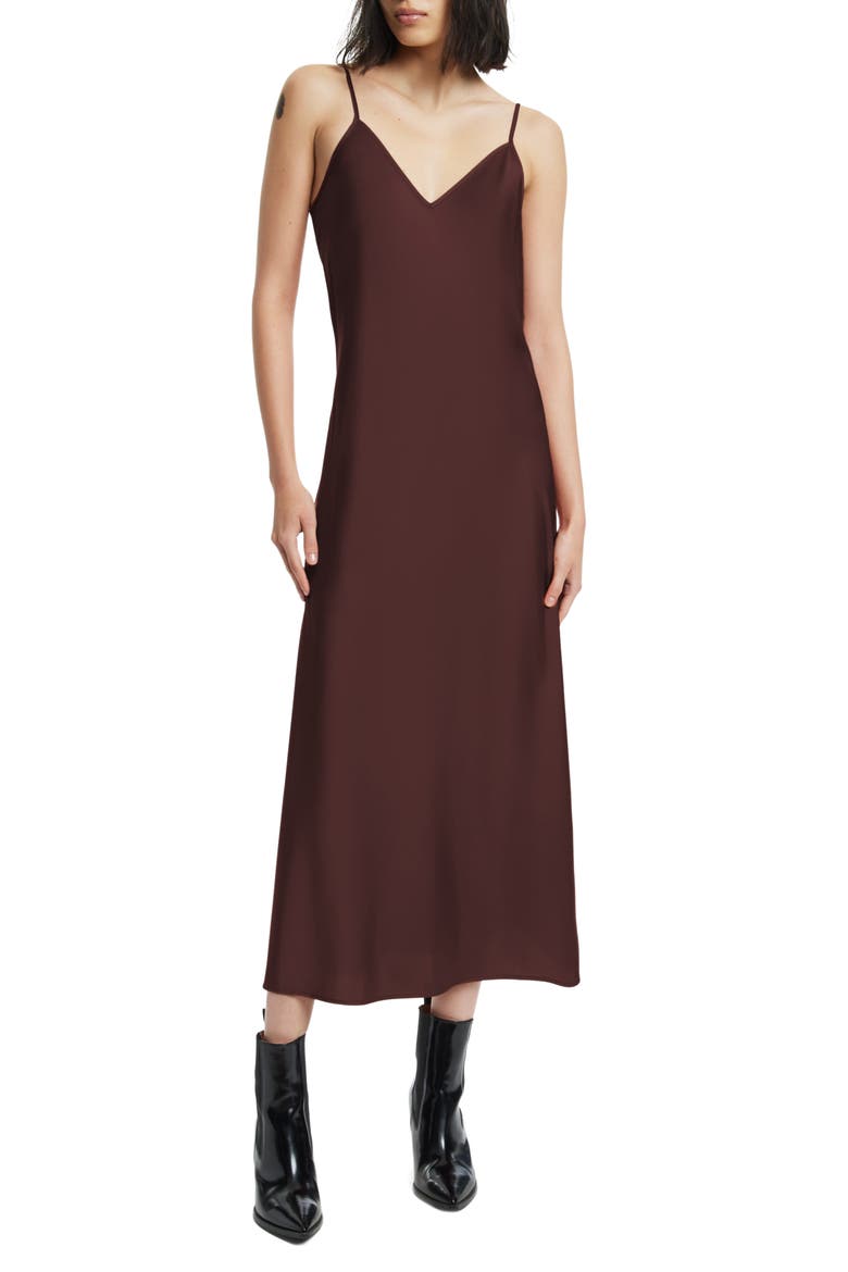 Hera Satin Slipdress with Rib Sweater, Alternate, color, RUST BROWN