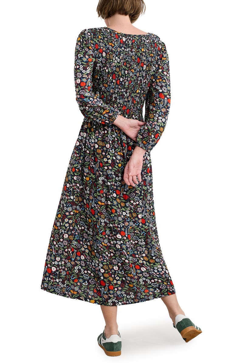 Seasalt Cornwall Meadowsweet Floral Smocked Long Sleeve Midi Dress, Alternate, color, Still Life Maritime
