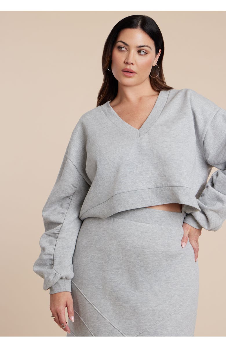 ELOQUII Rounded Sleeve Sweatshirt, Alternate, color, Heather Grey