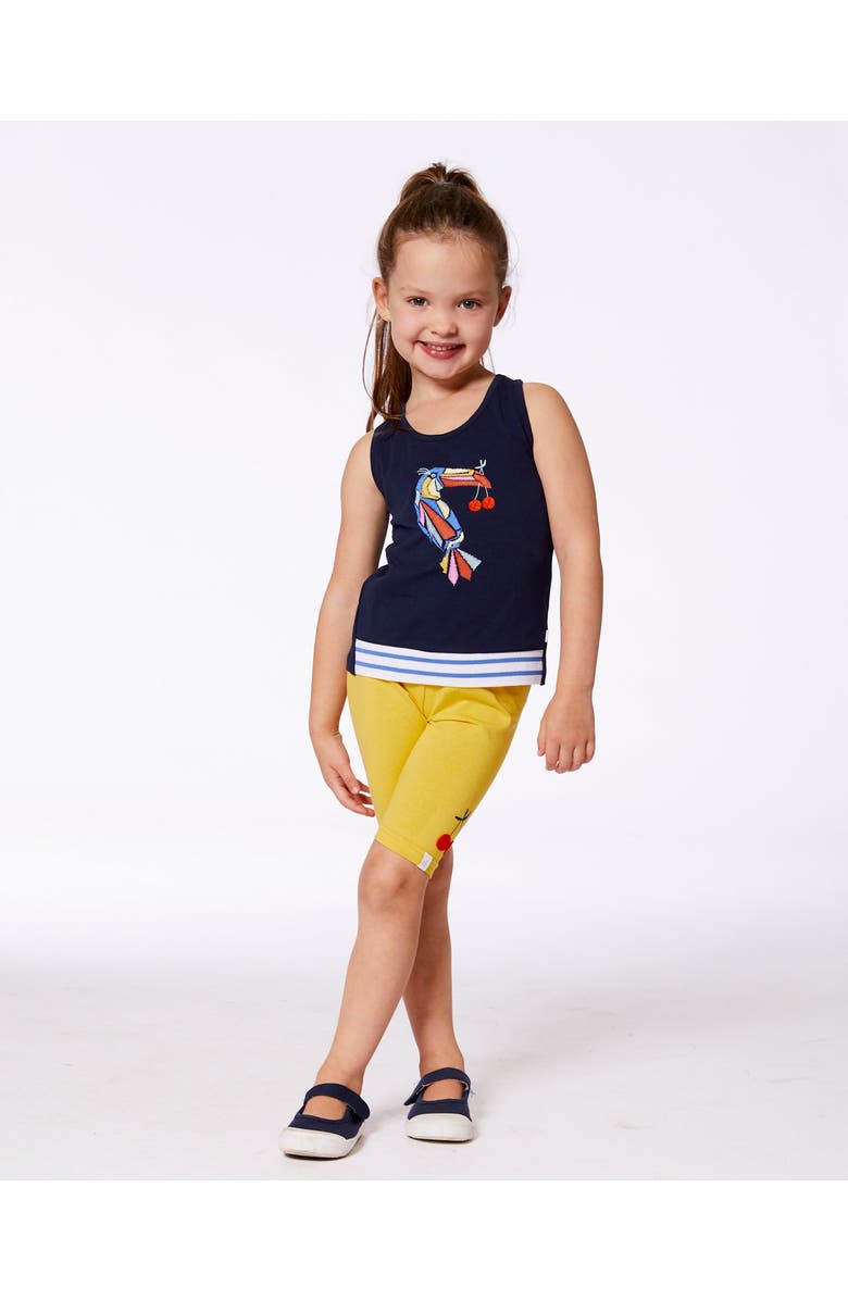 Deux par Deux Girl's Organic Cotton Tank Top Navy Blue And Toucan, Alternate, color, Navy Blue And Toucan
