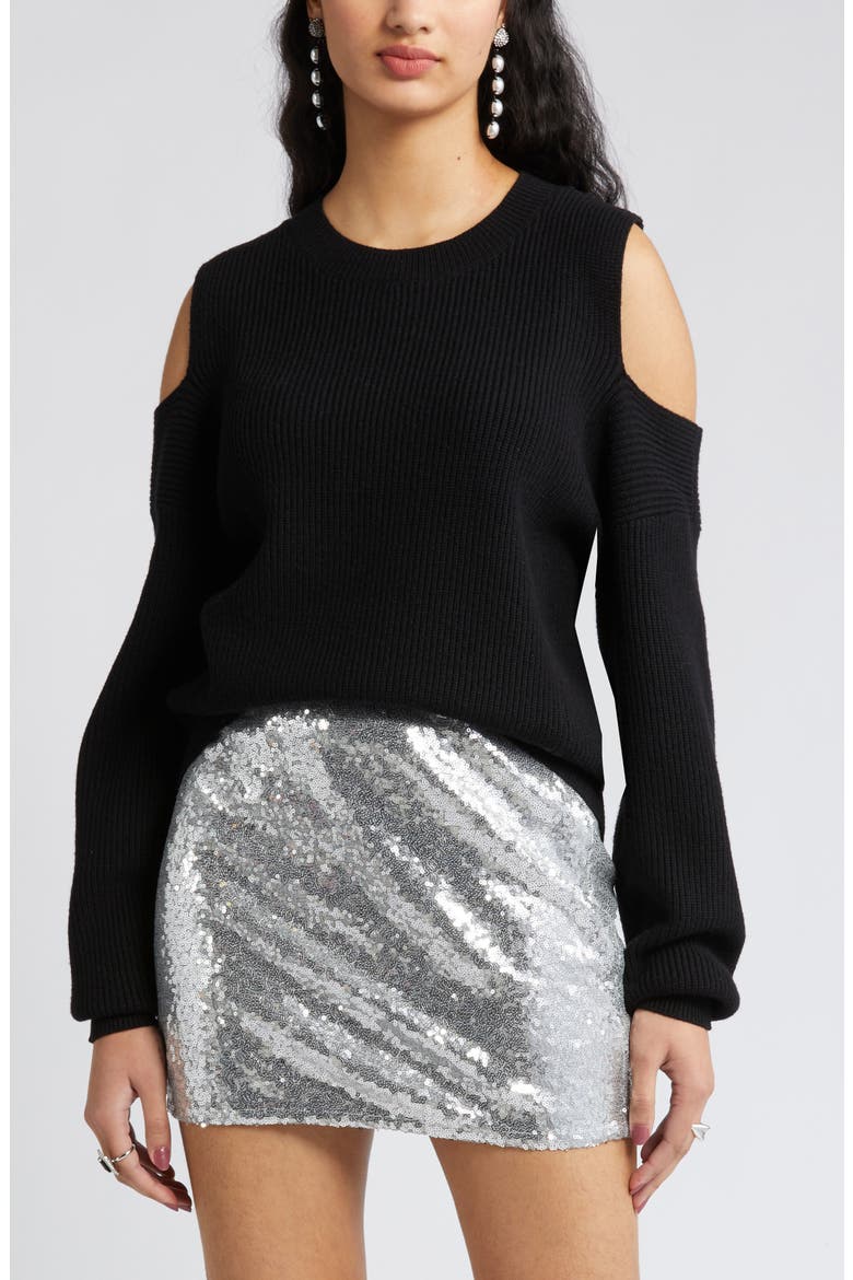 Cold Shoulder Sweater, Main, color, BLACK