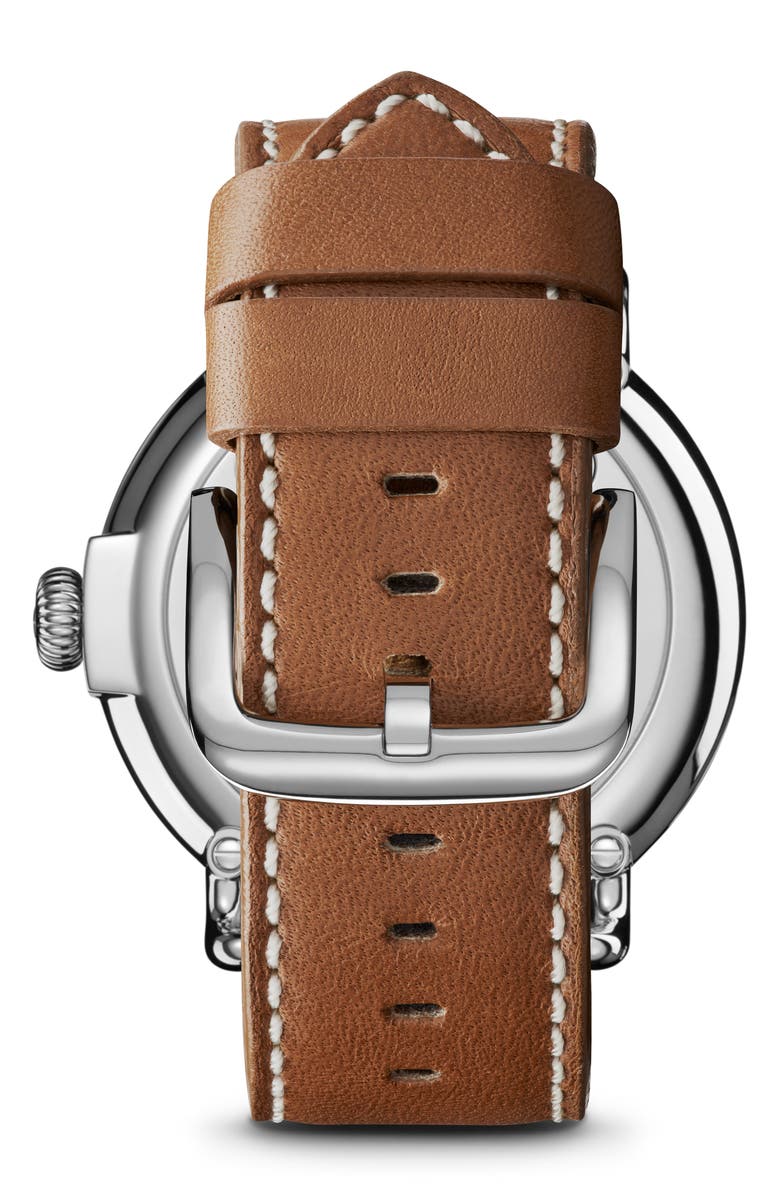 Shinola The Runwell Leather Strap Watch, 47mm, Alternate, color, Brown/ White/ Silver