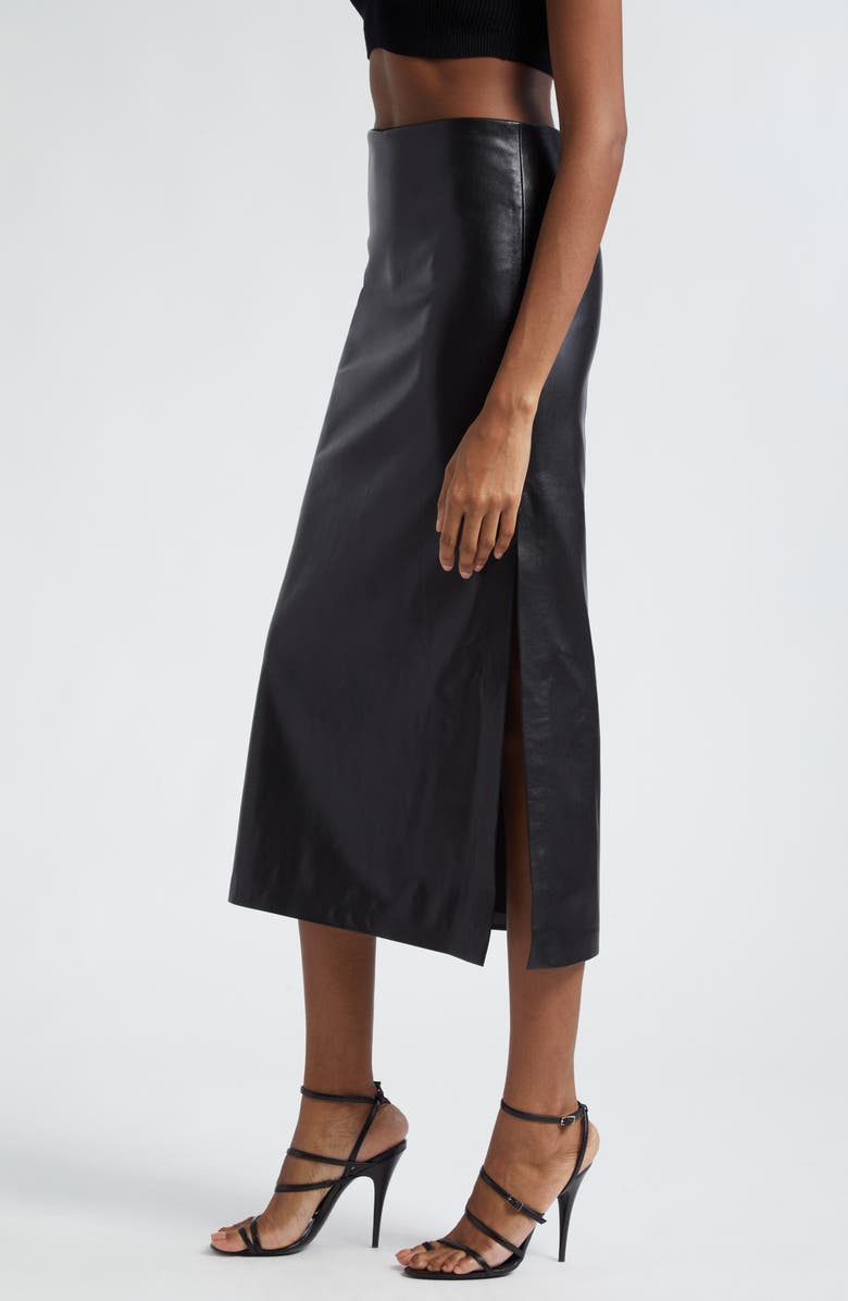 Alice + Olivia Maeve Back Slit Faux Leather Midi Skirt, Alternate, color, 