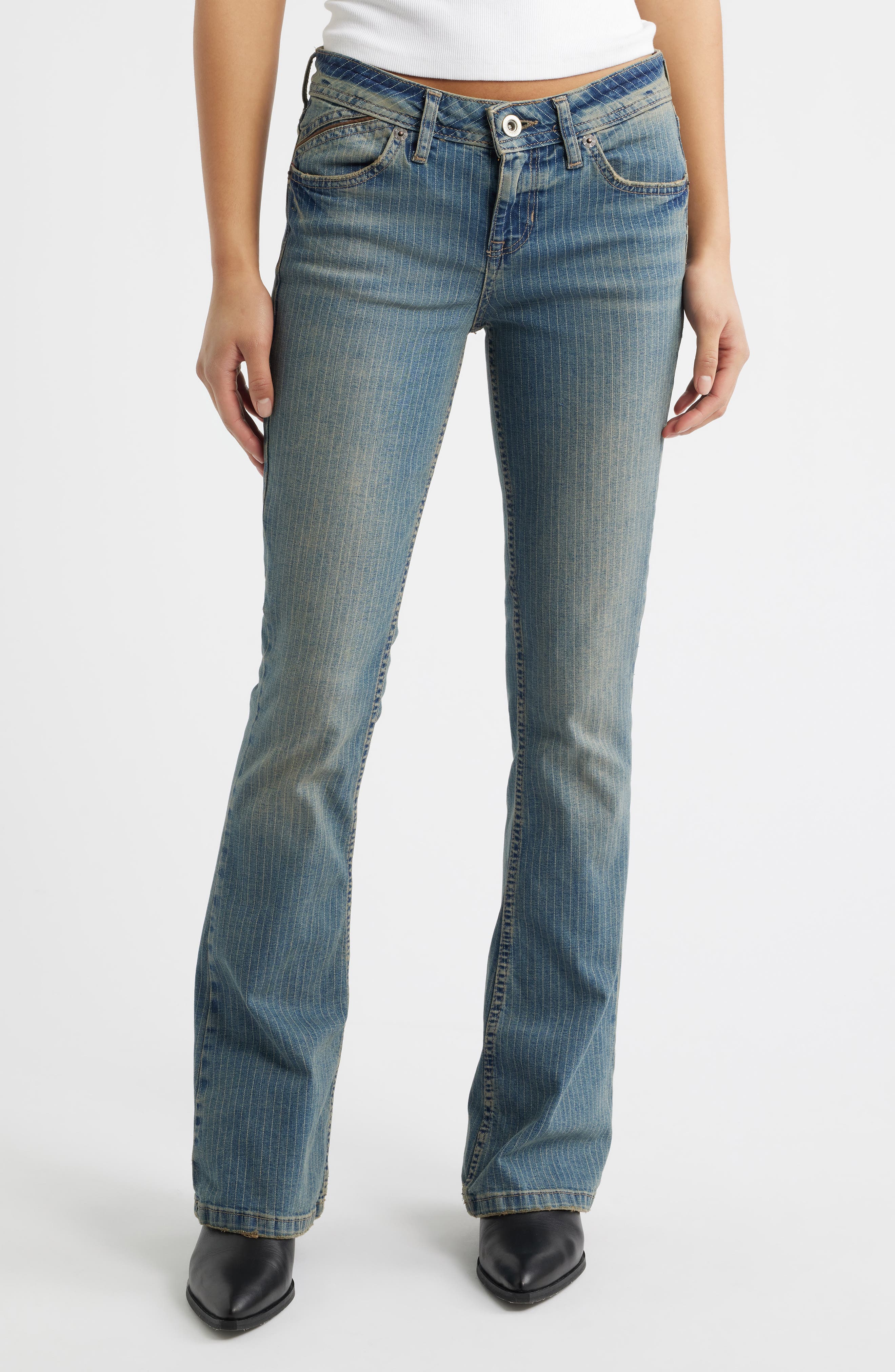 Brooke Pinstripe Low Rise Flare Jeans