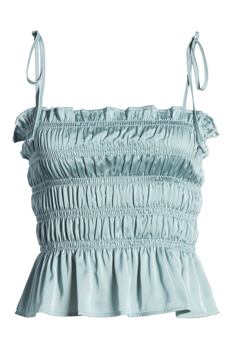 Smocked Satin Camisole, Alternate, color, GREEN