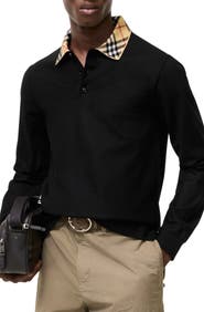 Burberry Long-sleeve Check Collar Cotton Polo Shirt