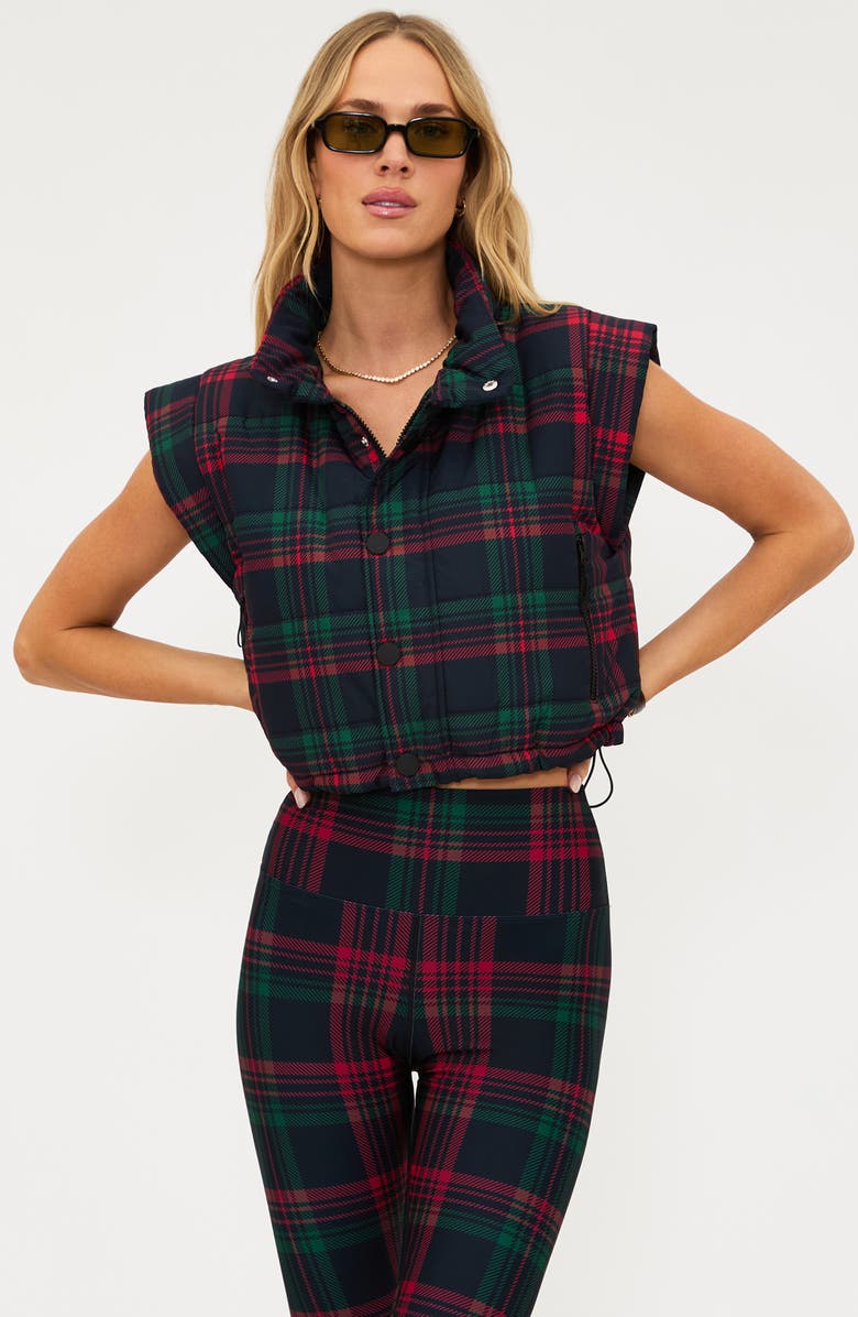 Beach Riot Canyon Plaid Crop Puffer Vest, Alternate, color, Ribbon Plaid