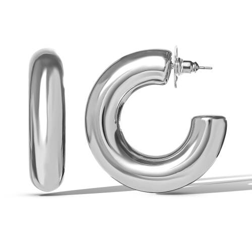 Jessica Simpson Mini Chunky Silver Hoop Earrings In Metallic