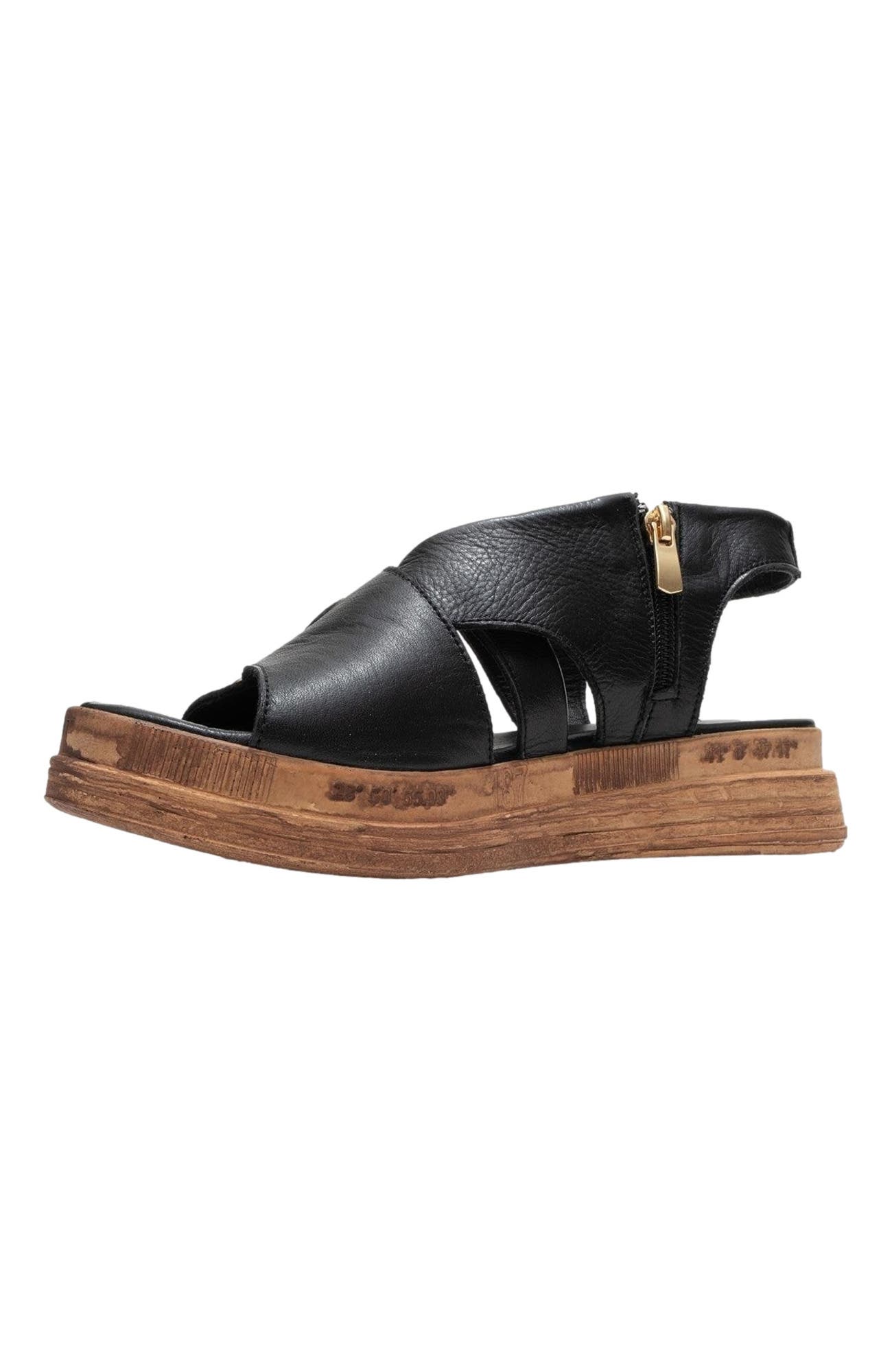 Forever 
Always Shoes Levine Leather Buckled Side-Zip Sandal, Alternate, color, Black Leather