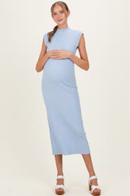 PinkBlush Ribbed Knit Mock Neck Maxi Dress