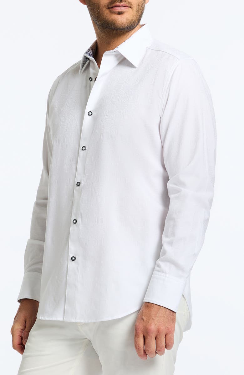 Robert Graham Odyssey Classic Fit Jacquard Long Sleeve Stretch Cotton Button-Up Shirt, Alternate, color, White