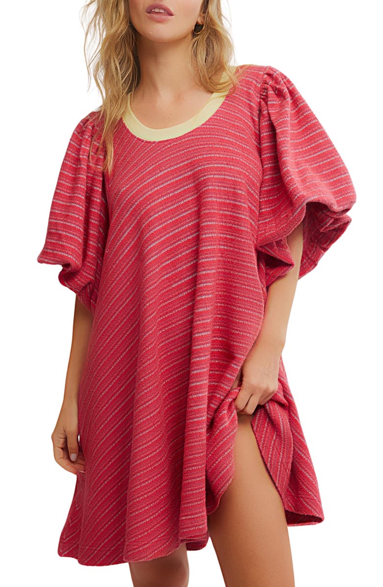 Free People Hudson Puff Sleeve Knit Dress, Alternate, color, Red Combo