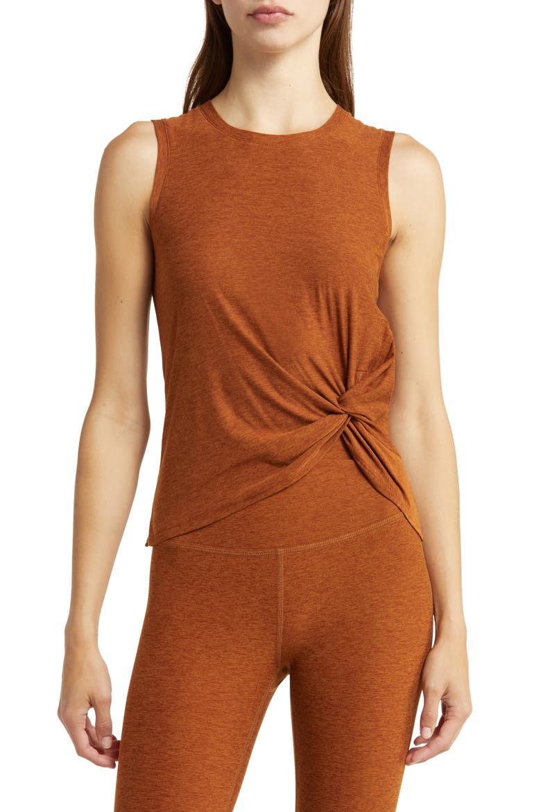 Front Twist Muscle Tank, Main, color, CINNAMON HEATHER