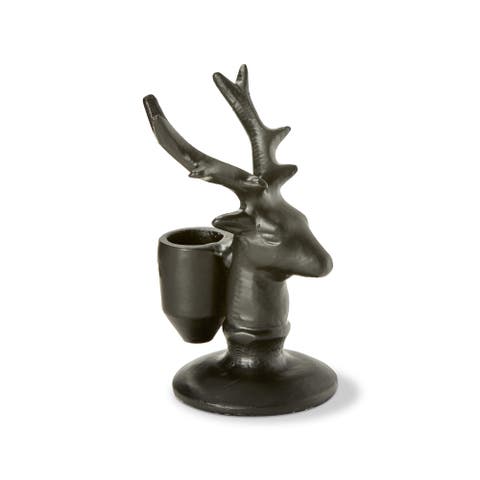 Reindeer Taper Holder Black Aluminum Candle Sculpture Christmas