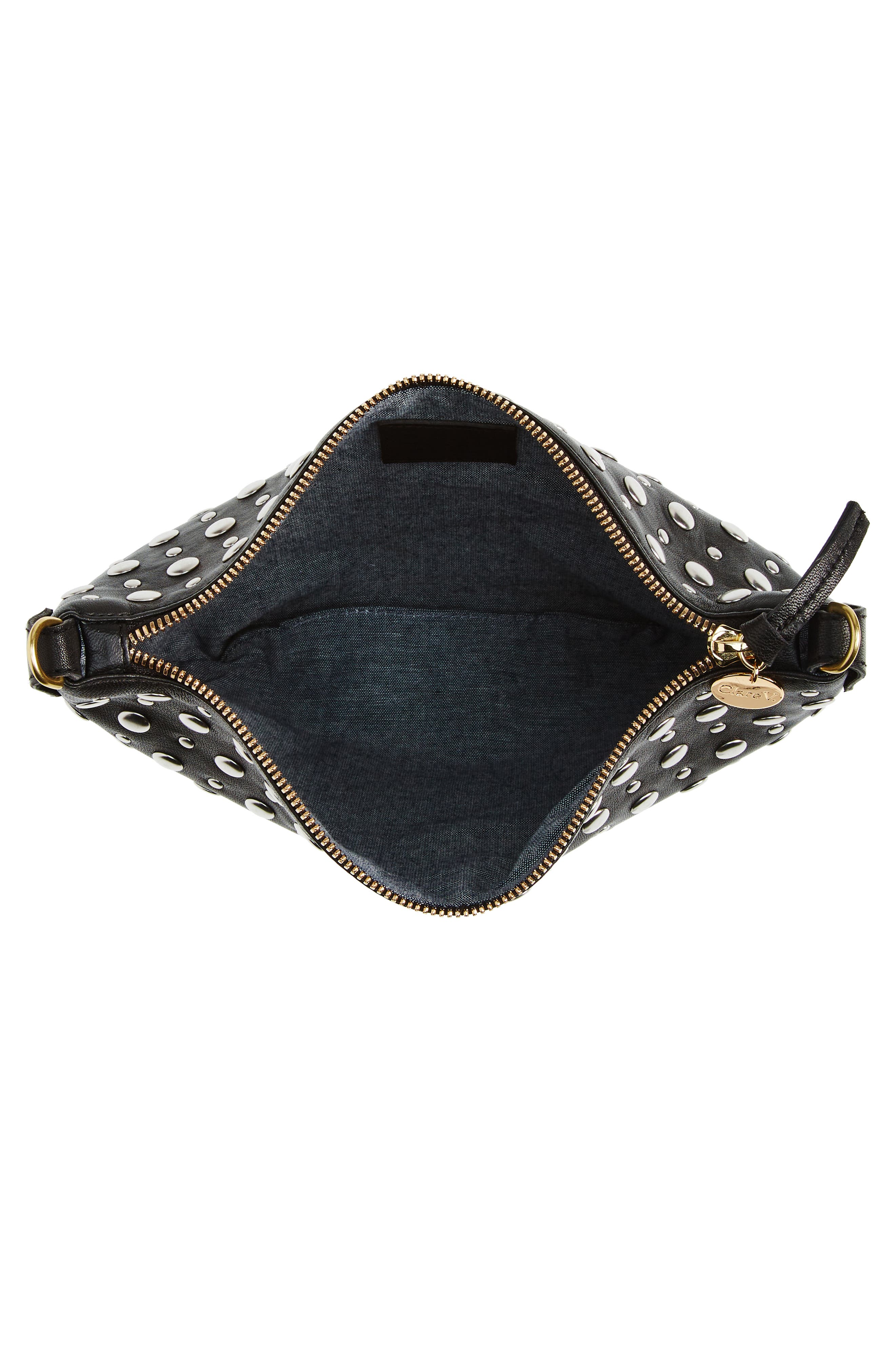 Clare V. Petit Moyen Silver Stud Embellished Leather Shoulder Bag, Alternate, color, 