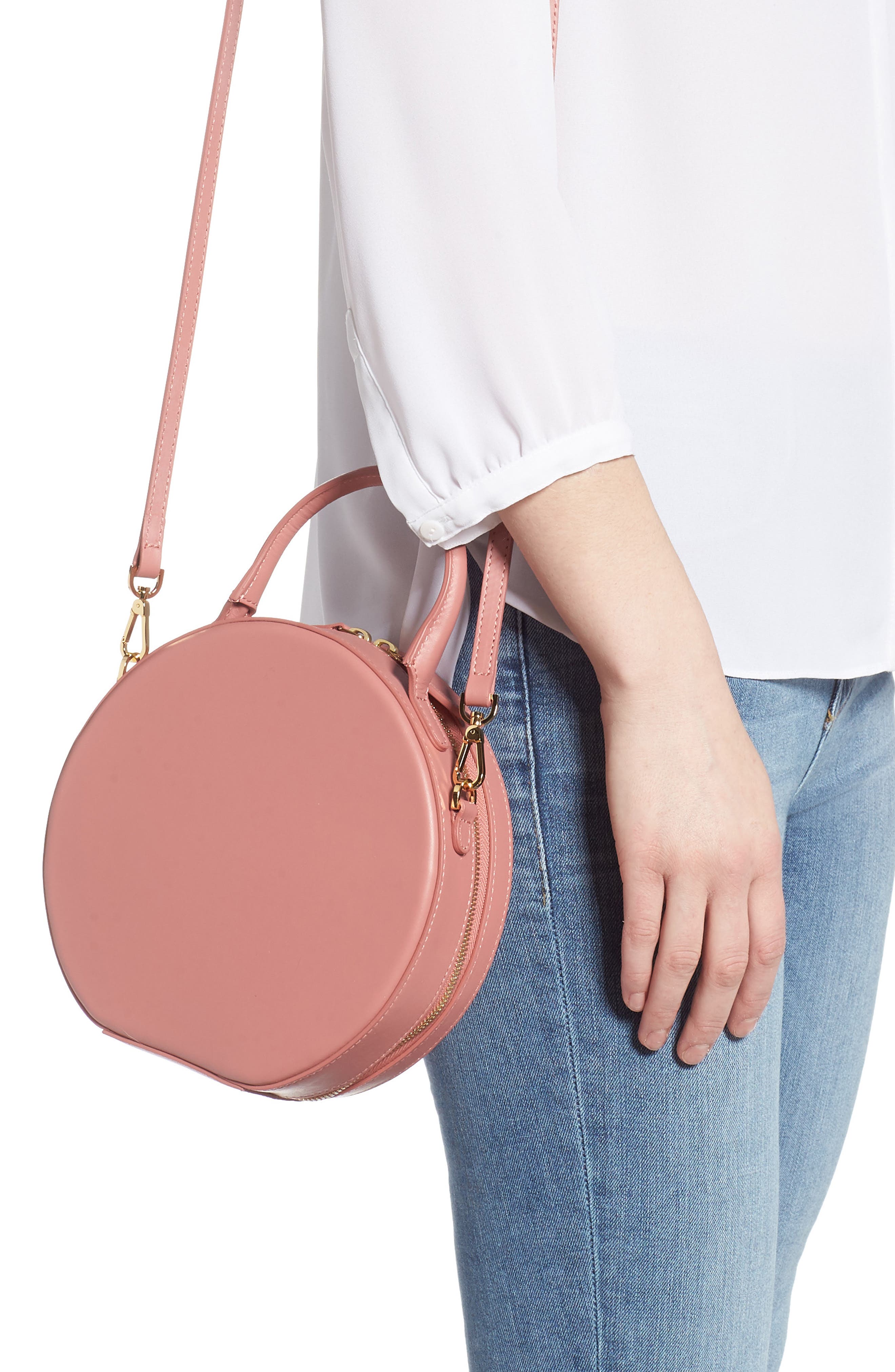 Mansur Gavriel Calfskin Leather Circle Crossbody Bag, Alternate, color, Blush