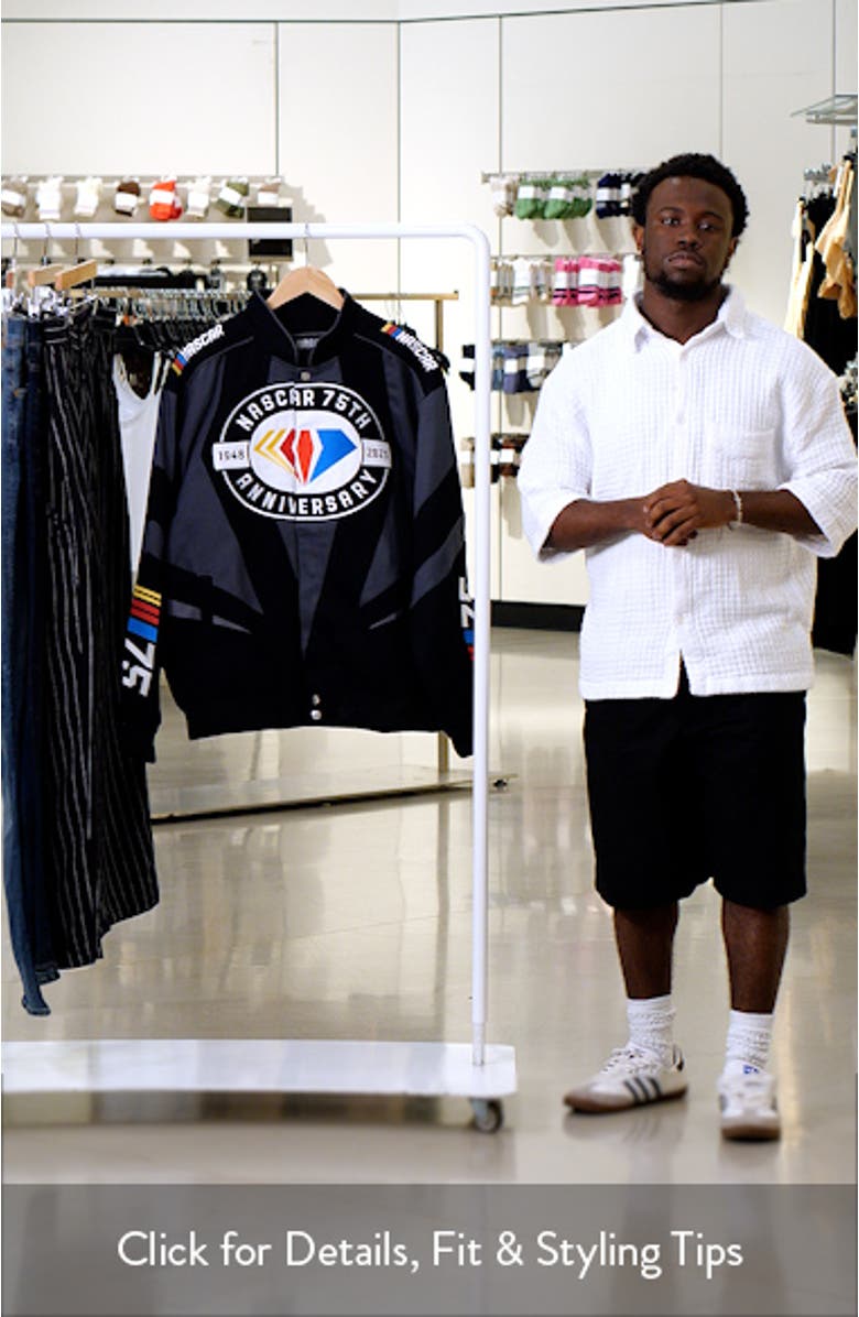 Men's JH Design Black NASCAR 75th Anniversary Twill Uniform Full-Snap Jacket, sales video thumbnail