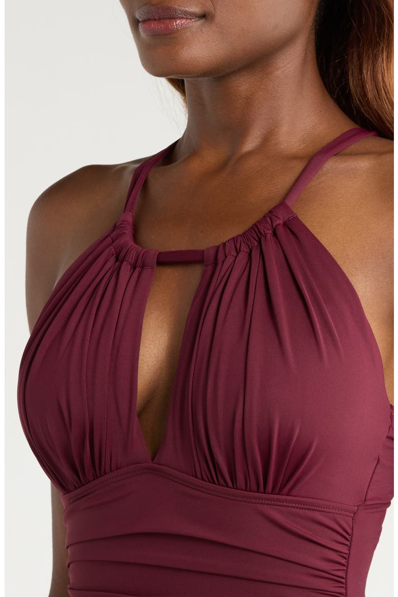 Island Goddess Convertible High Neck One-Piece Swimsuit, Alternate, color, DARK CHERRY