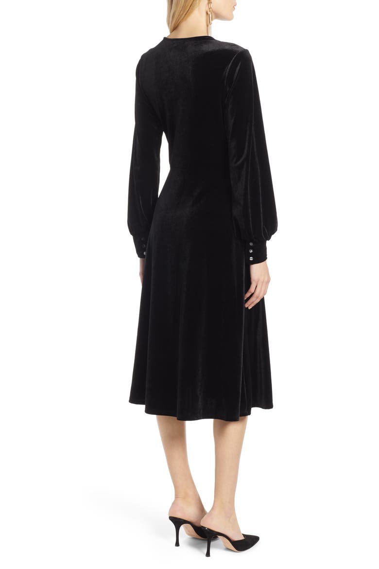Velvet Faux Wrap Dress, Alternate, color, BLACK
