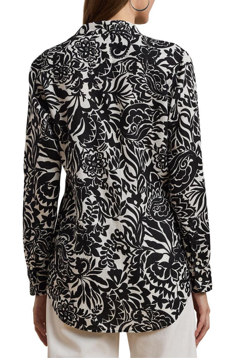 Lauren Ralph Lauren Floral Linen Button-Up Shirt, Alternate, color, Cream/Black