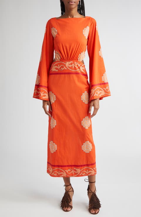 Underwater Sanctuary Long Sleeve Cotton Poplin Dress