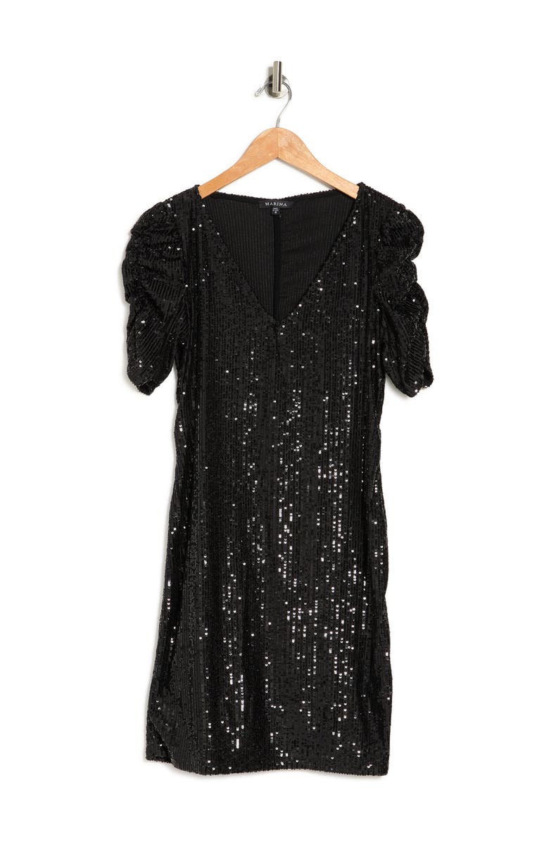 Marina Ruched Sleeve Sequin Dress, Alternate, color, 