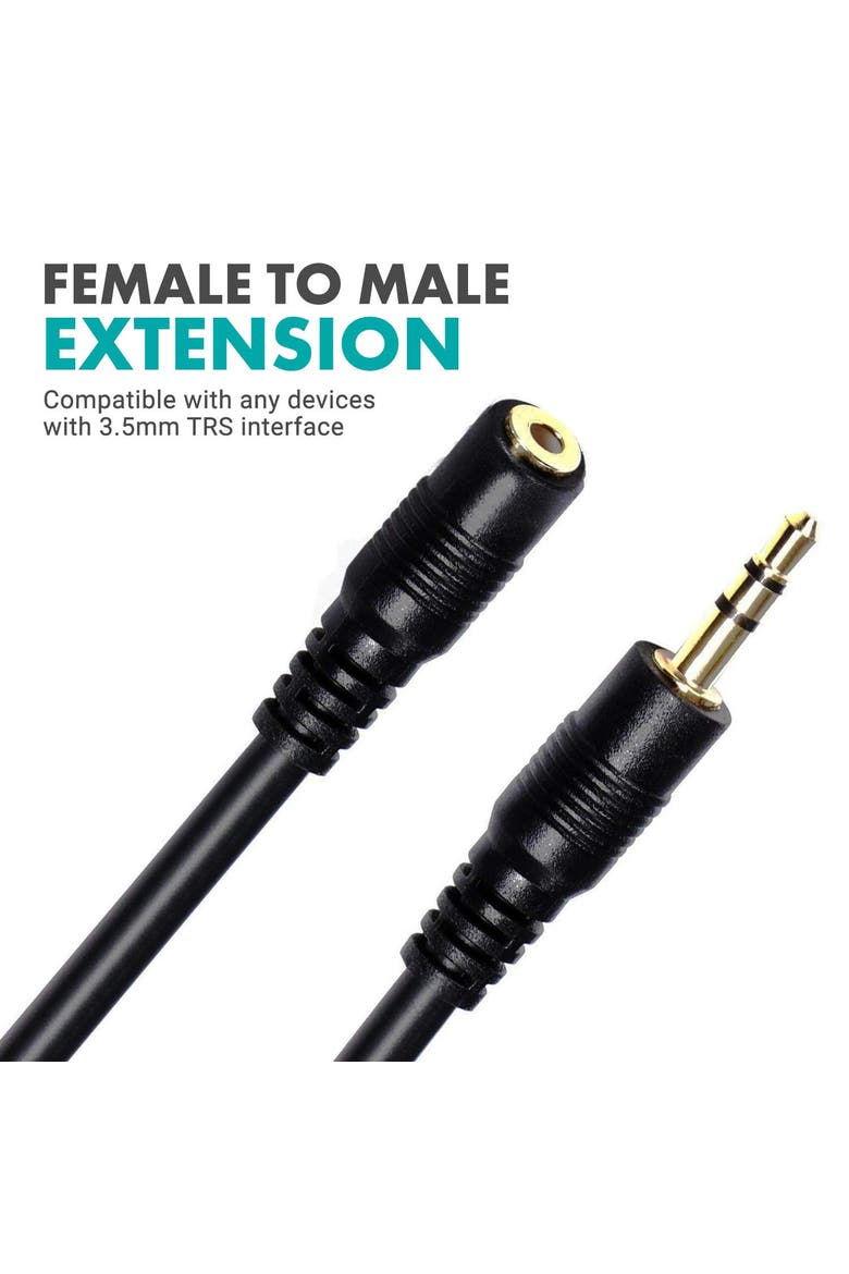 MC10 3.5mm TRS Female to Male Extension Cable - 10ft, Alternate, color, Black