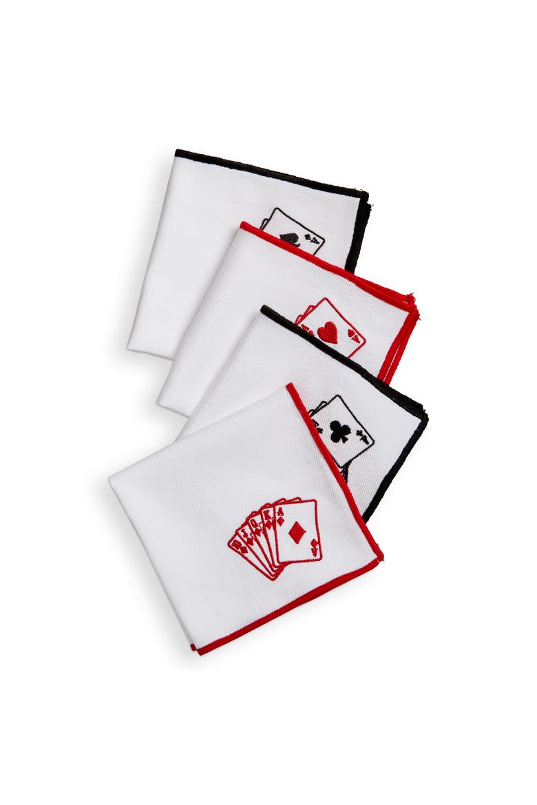 Playing Cards Cocktail Napkins 100% Cotton Multi 4-Pack 10x10 in, Main, color, Multicolored