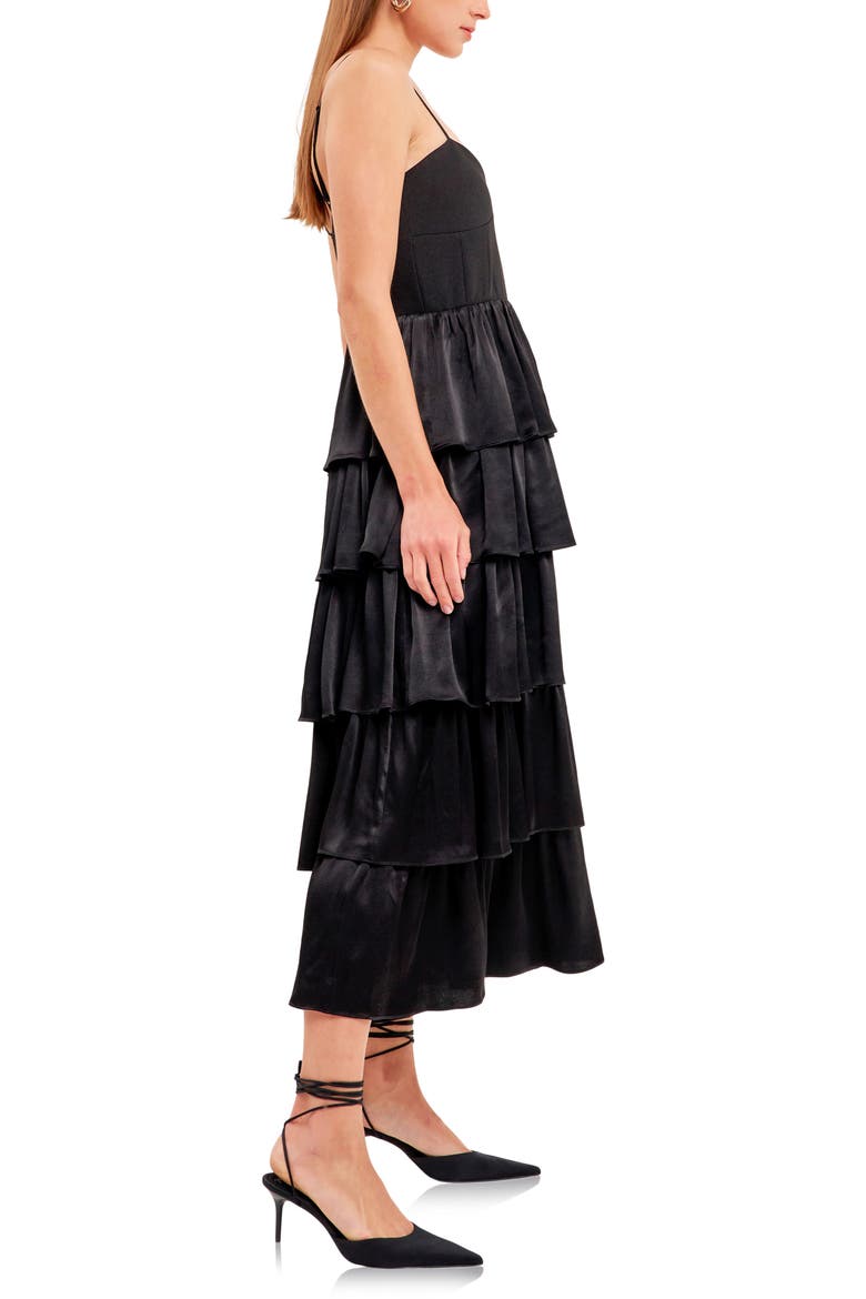 Tiered Sweetheart Neck Midi Dress, Alternate, color, BLACK