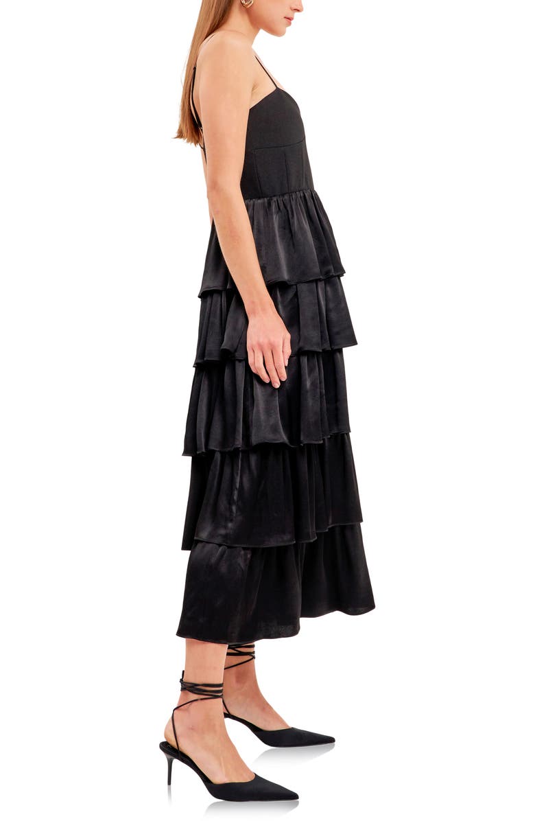 Endless Rose Tiered Sweetheart Neck Midi Dress, Alternate, color, Black