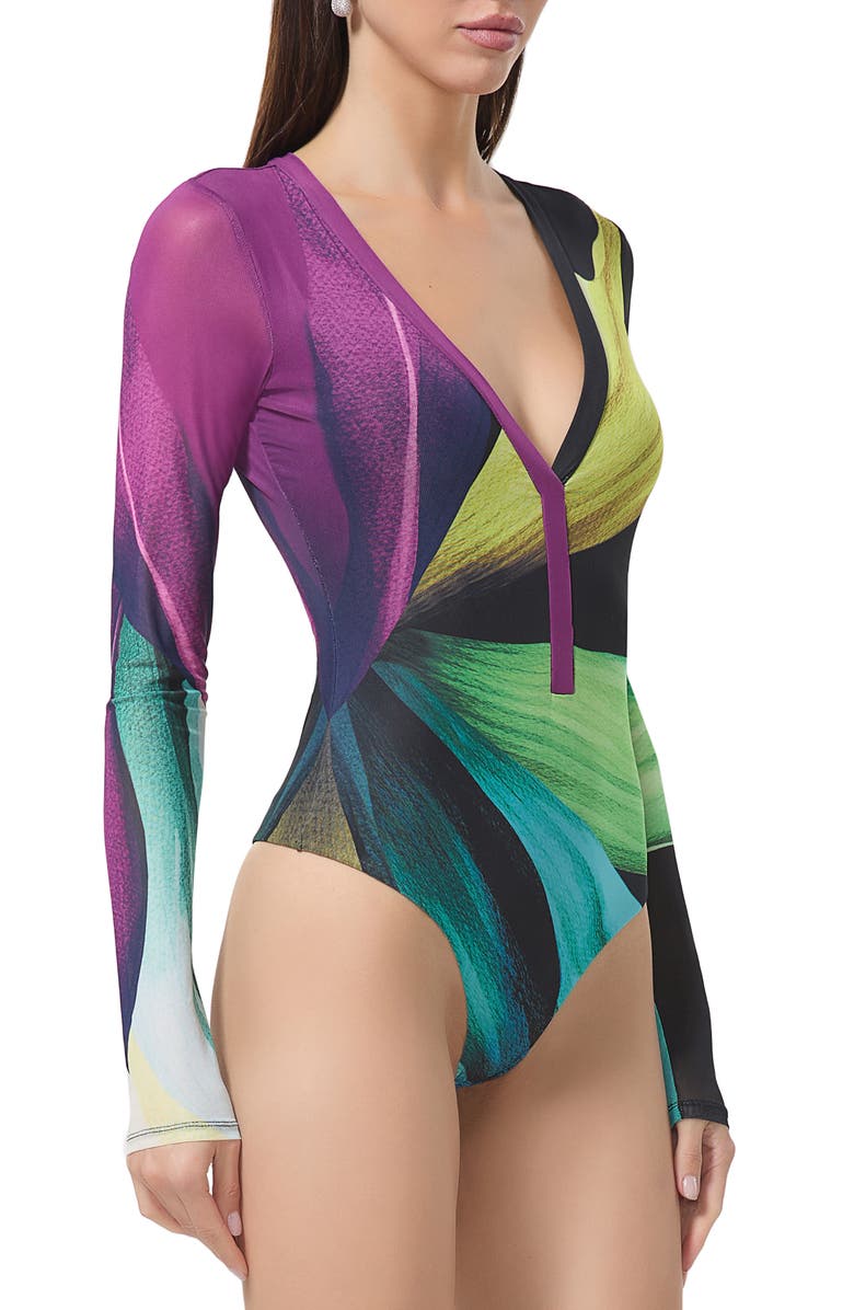 AFRM Harris Print Mesh Bodysuit, Alternate, color,